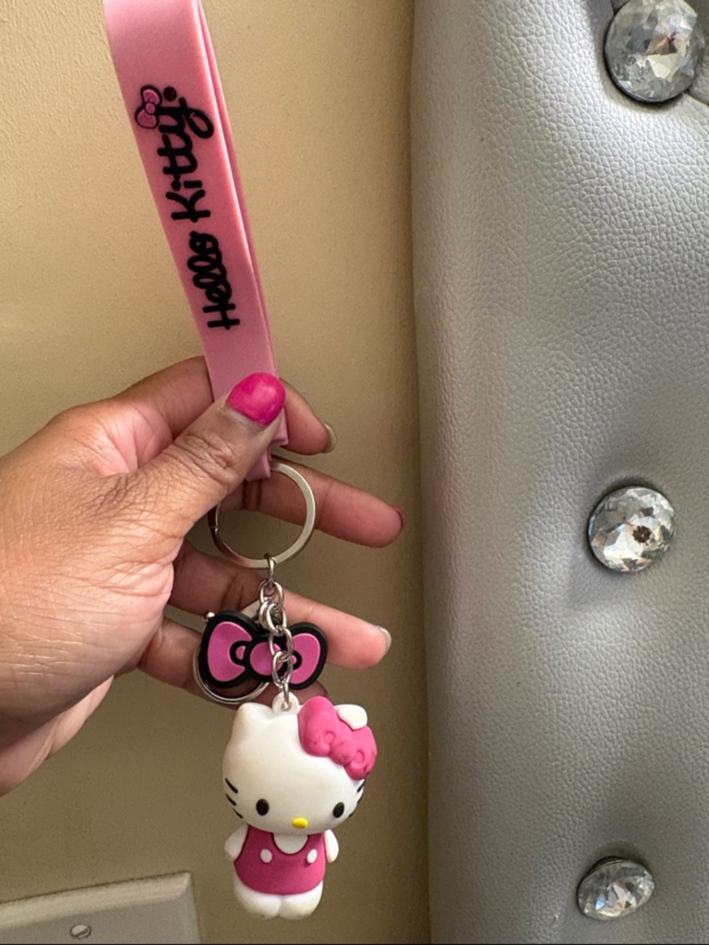 Hello Kitty Pink Silicone Wrist Keyring with Character Charm